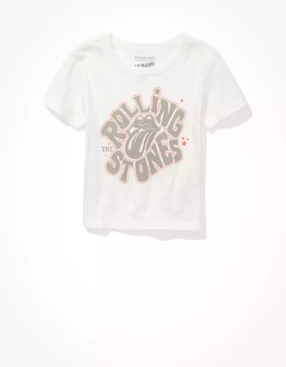 T Shirts American Eagle AE Rolling Stones Graphique Baby Tee Blanche Femme | ZPE-13328299